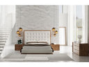 Amberlie - Modern White Vegan Leather + Walnut 4-Piece Bedroom Set