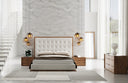 Amberlie - Modern White Vegan Leather + Walnut 4-Piece Bedroom Set