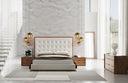 Amberlie - Modern White Vegan Leather + Walnut 4-Piece Bedroom Set