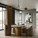 Bateman - Modern Faux Concrete + Walnut Round Dining Table
