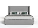 Byrne + Asus - Modern Grey Fabric + Elm Grey Bed & 2 Nightstands