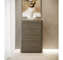 Lois - Modern Grey Leather & Beige Shagreen High Headboard Bed