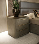 Lois - Modern Grey Leather & Beige Shagreen High Headboard Bed