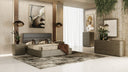 lois - modern grey leather & beige shagreen bed