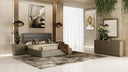 Lois - Modern Grey Leather & Beige Shagreen Bedroom Set