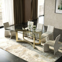 Mingus - Modern Glass + Brushed Brass Rectangualr Dining Table