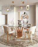 Paxton Modern Round Glass & Rosegold Dining Table