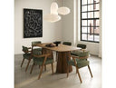 Sacks - Mid-Century Modern Green Fabric + Herringbone Walnut Dining Set