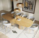 Truman - Mid-Century Modern Natural Oak Extendable Dining Table + 8 Chairs Set