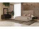 Moontide - Glam Beige Velvet and Brushed Brass Bedroom Set