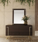 Moontide - Glam Beige Velvet and Brushed Brass 4-Piece Bedroom Set