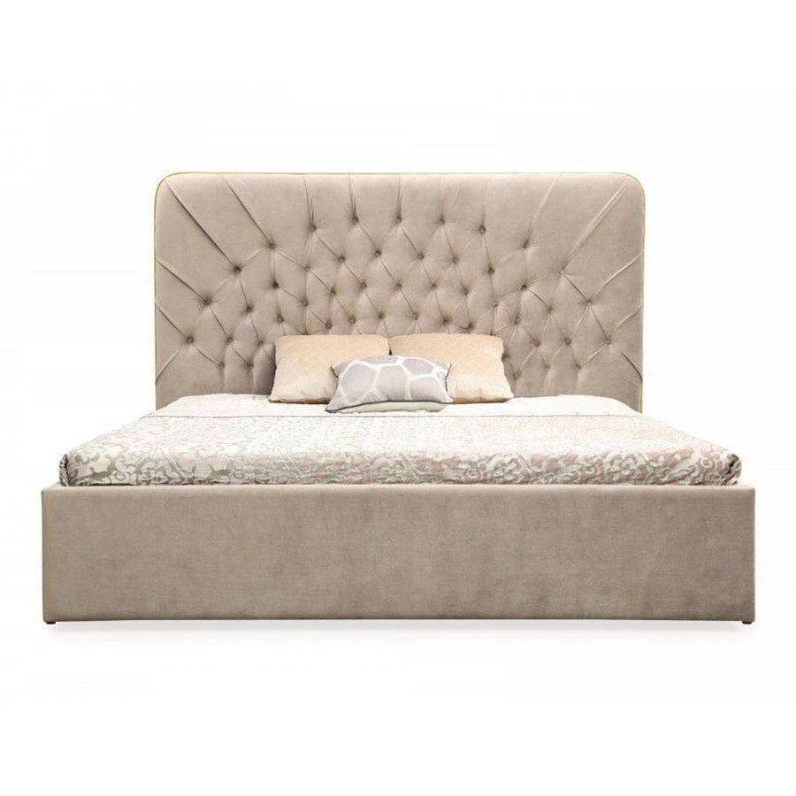 Moontide - Glam Beige Velvet and Brushed Brass Bed
