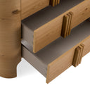 Newhart - Modern Beige Fabric + Natural Oak 4-Piece Bedroom Set
