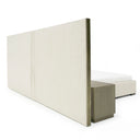 nixa - modern beige velvet + brushed bronze bed