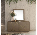 Nixa - Modern Wide Birch + Brushed Bronze Nightstand