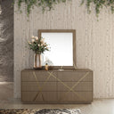 Nixa - Modern Beige Velvet + Brushed Bronze + Birch Bedroom Set