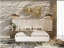 Nixa - Modern Beige Velvet + Brushed Bronze Bed + Birch Nightstands