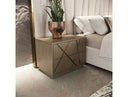 Nixa - Modern Beige Velvet + Brushed Bronze Bed + Birch Nightstands