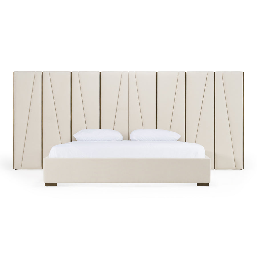 Nixa - Modern Beige Velvet + Brushed Bronze Bed