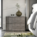 Byrne + Asus - Modern Grey Fabric + Elm Grey Bed & 2 Nightstands