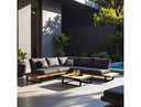 Skaros - Outdoor Grey Olefin Fabric + Eucalyptus Sectional Sofa + Coffee Table Set
