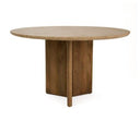 Pawnee - Modern Travertine Marble + Wood Round End Table