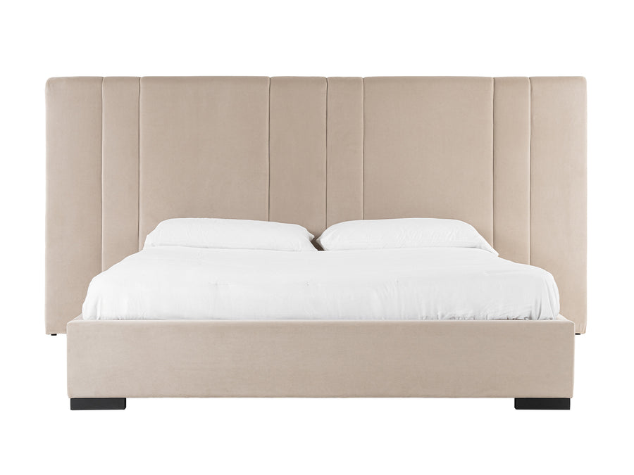 Penelope + Aspen - Modern Beige Velvet + Brown Ash Bedroom Set