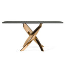 Pyrite - Modern Brown Glass + Rosegold Rectangular Dining Table