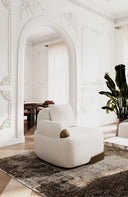 Rainier - Contemporary Off-White Fabric + Antique Brass Accent Chair
