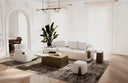 Rainier - Contemporary Off-White Fabric + Antique Brass Ottoman