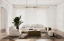 Rainier - Contemporary Off-White Fabric + Antique Brass Ottoman