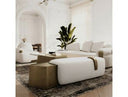 Rainier - Contemporary Off-White Fabric + Antique Brass Bench w/ Tray Table