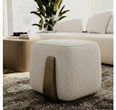 Rainier - Contemporary Off-White Fabric + Antique Brass Bench w/ Tray Table