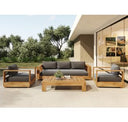 Santorini - Outdoor Grey Olefin Fabric + Natural Teak Sectional Sofa