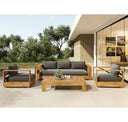 Santorini - Outdoor Grey Olefin Fabric + Natural Teak Sectional Sofa