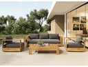 Santorini - Outdoor Grey Olefin Fabric + Natural Teak Sofa Set