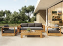 Santorini - Outdoor Grey Olefin Fabric + Natural Teak Sofa Set