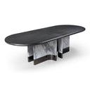 Renfew - Modern Black Oak + Faux Marble Oval Dining Table