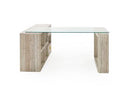 Roma - Modern Glass + Faux Travertine Reversible Desk
