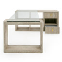 Roma - Modern Glass + Faux Travertine Reversible Desk