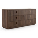 emilio + roma - modern beige fabric + walnut 4-piece bedroom set