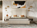 Daystar + Roma - Modern Beige Velvet + Travertine + Gold Bedroom Set
