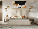 Daystar + Roma - Modern Beige Velvet + Travertine + Gold Bedroom Set