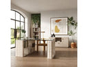 Roma - Modern Glass + Faux Travertine Reversible Desk