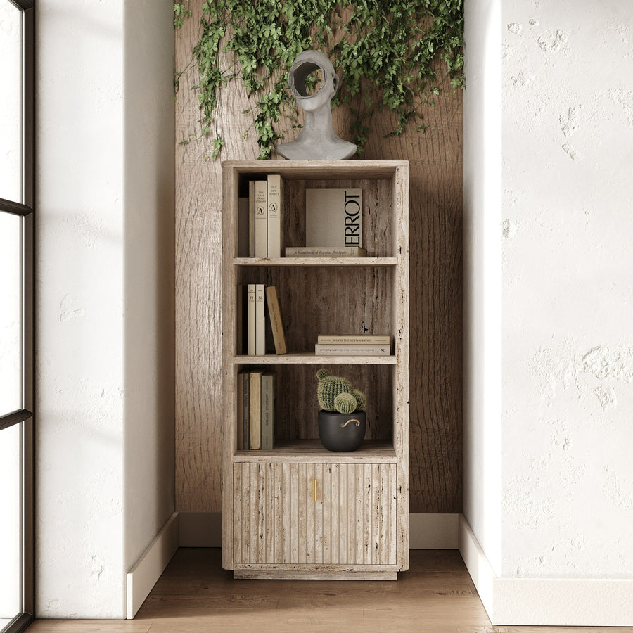 Roma - Modern Faux Travertine + Gold Bookcase