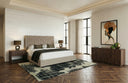 Rousey + Roma - Modern Taupe Fabric + Walnut 4-Piece Bedroom Set