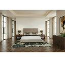Rousey + Roma - Modern Taupe Fabric + Walnut 4-Piece Bedroom Set