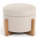 Sada - Mid-Century Modern Beige Linen + Chestnut Round Ottoman