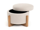Sada - Mid-Century Modern Beige Linen + Chestnut Round Ottoman