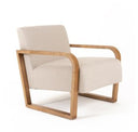 Sada - Mid-Century Modern Beige Linen + Chestnut Round Ottoman
